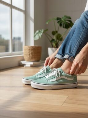 🌻 Vans Old Skool Light Green Skateboarding Shoe #812